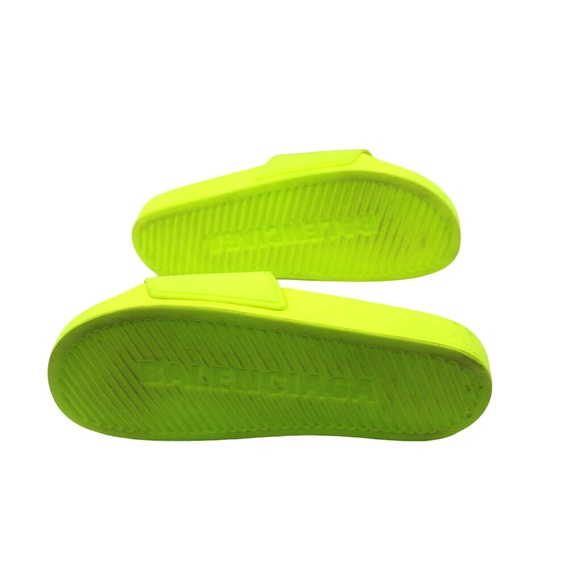 C0 Auth BALENCIAGA Logo Rubber Pool Slides Flip Flops Neon Green Womens US 6 - Picture 5 of 6